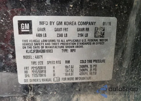 2016 Buick Encore Convenience z USA, uszkodzony, nr VIN KL4CJFSB4GB616983